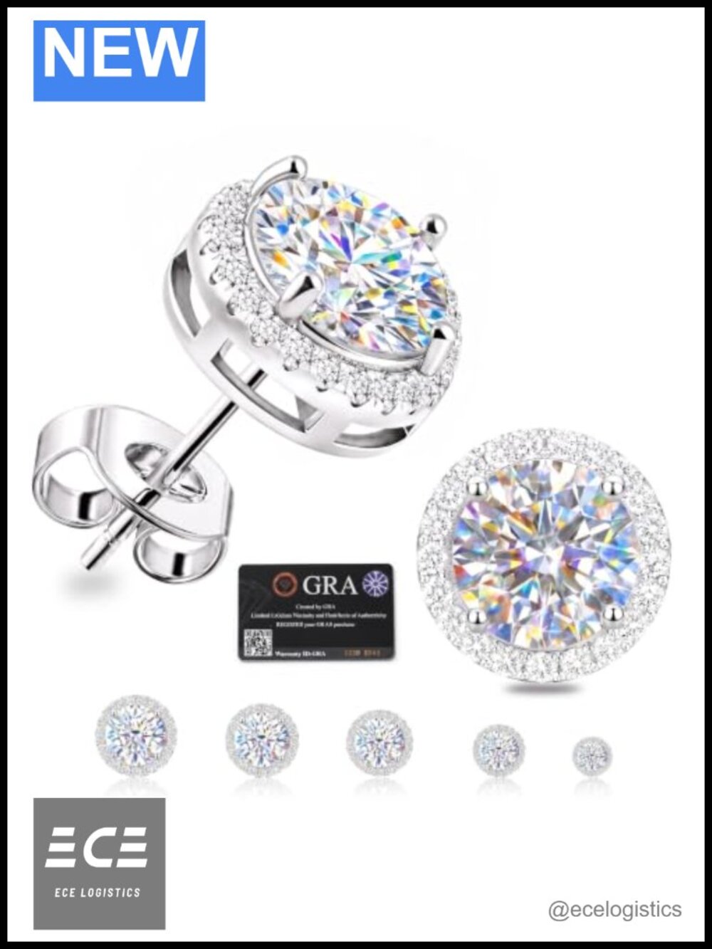 Moissanite Halo Stud Earrings 18K Gold Plated S925 Sterling Silver